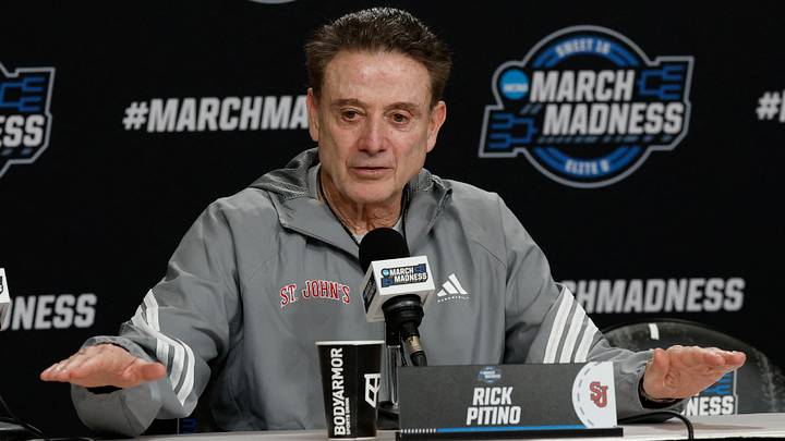 Mar 26, 2026; Washington, DC, USA; St. John's Red Storm head coach Rick Pitino speaks with the media during a press conference ahead of the east regional of the men's 2026 NCAA Tournament at Capital One Arena. Mandatory Credit: Geoff Burke-Imagn Images Mar 26, 2026; Washington, DC, USA; St. John's Red Storm head coach Rick Pitino speaks with the media during a press conference ahead of the east regional of the men's 2026 NCAA Tournament at Capital One Arena. Mandatory Credit: Geoff Burke-Imagn Images