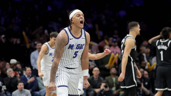 Jan 7, 2026; Brooklyn, New York, USA; Orlando Magic forward Paolo Banchero (5) celebrates his overtime game-winning three point shot against the Brooklyn Nets at Barclays Center. Mandatory Credit: Brad Penner-Imagn Images Jan 7, 2026; Brooklyn, New York, USA; Orlando Magic forward Paolo Banchero (5) celebrates his overtime game-winning three point shot against the Brooklyn Nets at Barclays Center. Mandatory Credit: Brad Penner-Imagn Images