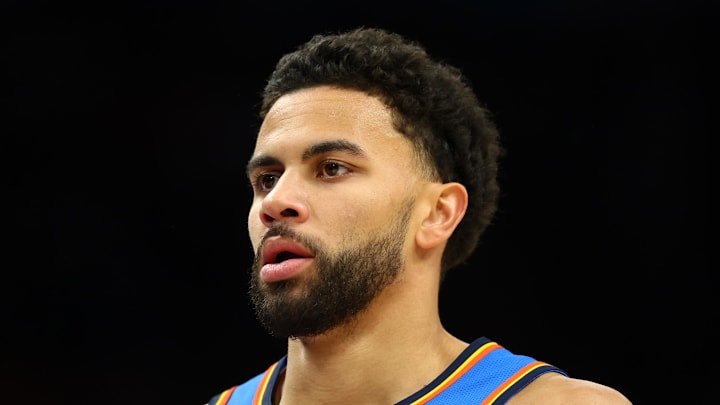 Oklahoma City Thunder guard Ajay Mitchell (25) against the Phoenix Suns during game four of the first round of the 2026 NBA Playoffs at Mortgage Matchup Center on Apr 27, 2026.