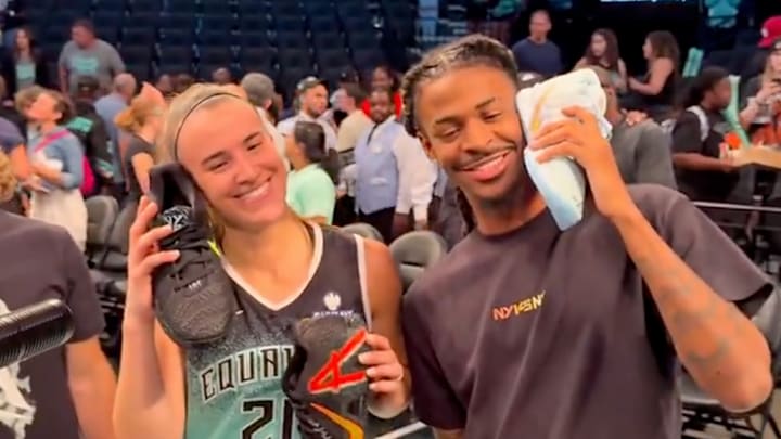 Ja Morant showed up at Brooklyn's Barclays Center to cheer on Sabrina Ionescu. Ja Morant showed up at Brooklyn's Barclays Center to cheer on Sabrina Ionescu.