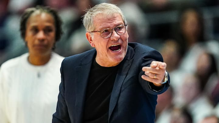 Feb 1, 2026; Hartford, Connecticut, USA; UConn Huskies head coach Geno Auriemma watches from the sideline as they take on the Tennessee Volunteers at PeoplesBank Arena. Mandatory Credit: David Butler II-Imagn Images Feb 1, 2026; Hartford, Connecticut, USA; UConn Huskies head coach Geno Auriemma watches from the sideline as they take on the Tennessee Volunteers at PeoplesBank Arena. Mandatory Credit: David Butler II-Imagn Images