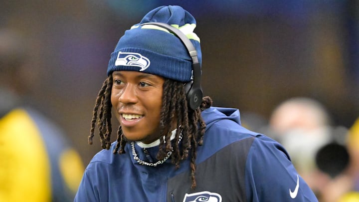 Seattle Seahawks wide receiver Rashid Shaheed warms up