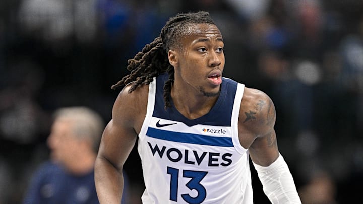 Mar 30, 2026; Dallas, Texas, USA; Minnesota Timberwolves guard Ayo Dosunmu (13) brings the ball up court against the Dallas Mavericks during the second quarter at the American Airlines Center. Mandatory Credit: Jerome Miron-Imagn Images Mar 30, 2026; Dallas, Texas, USA; Minnesota Timberwolves guard Ayo Dosunmu (13) brings the ball up court against the Dallas Mavericks during the second quarter at the American Airlines Center. Mandatory Credit: Jerome Miron-Imagn Images