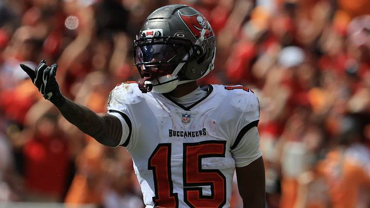 Sep 20, 2026; Tampa, Florida, USA; Tampa Bay Buccaneers wide receiver Tez Johnson (15) reacts during the second half against the Cleveland Browns at Raymond James Stadium. Mandatory Credit: Kim Klement Neitzel-Imagn Images Sep 20, 2026; Tampa, Florida, USA; Tampa Bay Buccaneers wide receiver Tez Johnson (15) reacts during the second half against the Cleveland Browns at Raymond James Stadium. Mandatory Credit: Kim Klement Neitzel-Imagn Images