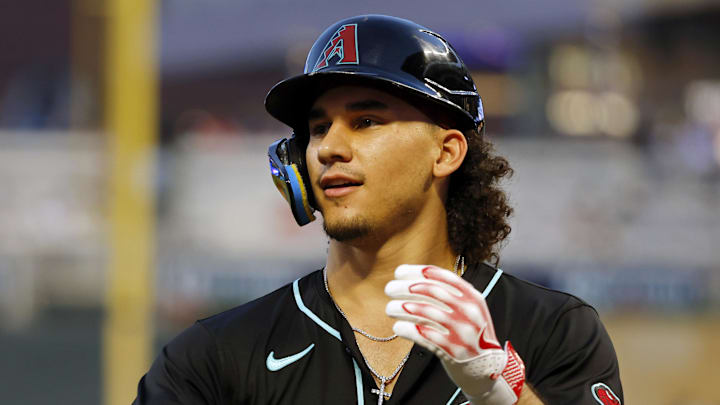 Sep 13, 2025; Minneapolis, Minnesota, USA; Arizona Diamondbacks center fielder Alek Thomas (5) celebrates his two-run home run against the Minnesota Twins in the fourth inning at Target Field. Mandatory Credit: Bruce Kluckhohn-Imagn Images Sep 13, 2025; Minneapolis, Minnesota, USA; Arizona Diamondbacks center fielder Alek Thomas (5) celebrates his two-run home run against the Minnesota Twins in the fourth inning at Target Field. Mandatory Credit: Bruce Kluckhohn-Imagn Images