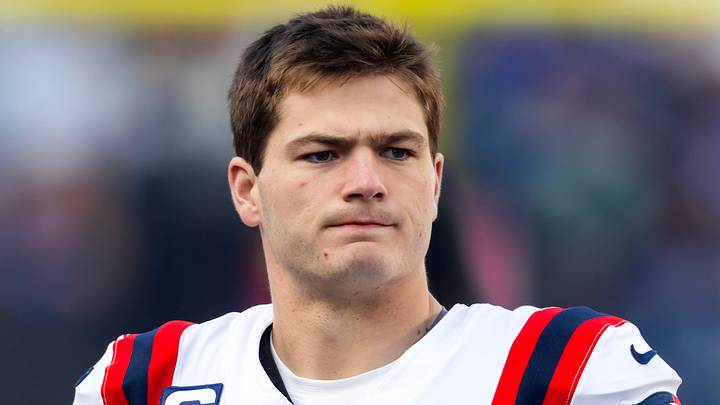 New England Patriots quarterback Drake Maye (10) looks on New England Patriots quarterback Drake Maye (10) looks on