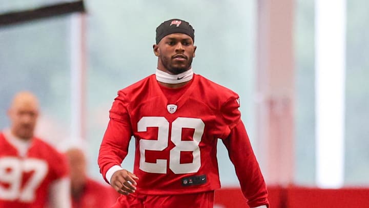 Jun 10, 2025; Tampa Bay, FL, USA; Tampa Bay Buccaneers safety Shilo Sanders (28) participates in mini camp at AdventHealth Training Center. Mandatory Credit: Nathan Ray Seebeck-Imagn Images