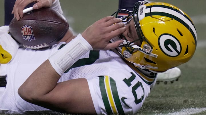 Green Bay Packers quarterback Jordan Love suffered a concussion during Saturday's game against the Bears.