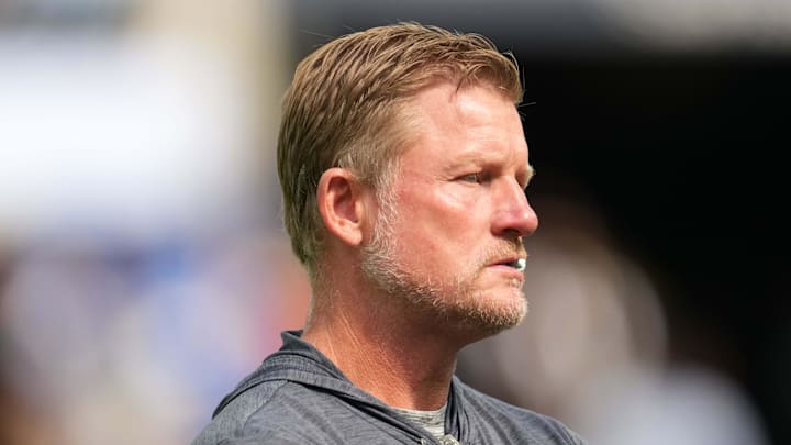 Aug 9, 2025; Inglewood, California, USA; Los Angeles Rams general manager Les Snead watches during the game against the Dallas Cowboys at SoFi Stadium. Mandatory Credit: Kirby Lee-Imagn Images