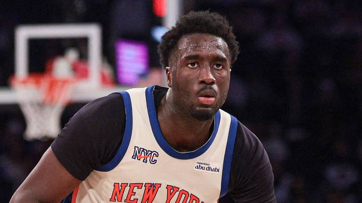 Apr 12, 2026; New York, New York, USA; New York Knicks forward Mohamed Diawara (51) dribbles up court during the second half against the Charlotte Hornets at Madison Square Garden. Mandatory Credit: Vincent Carchietta-Imagn Images