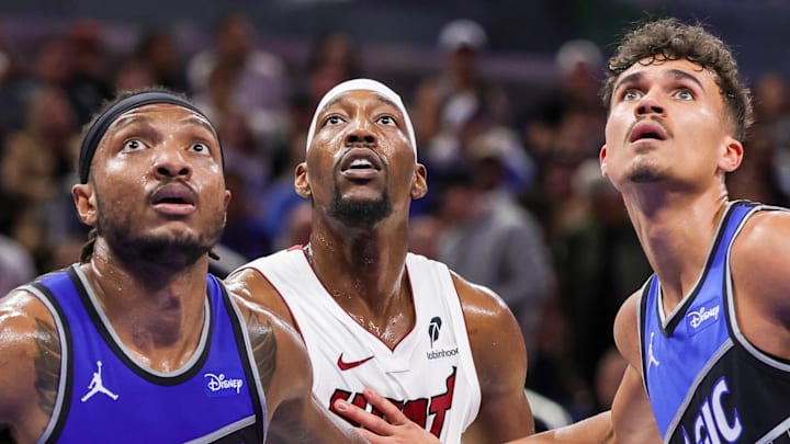 Orlando Magic center Wendell Carter Jr., forward Tristan da Silva and Miami Heat center Bam Adebayo Orlando Magic center Wendell Carter Jr., forward Tristan da Silva and Miami Heat center Bam Adebayo