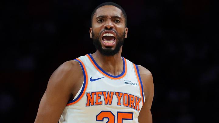 Oct 26, 2025; Miami, Florida, USA; New York Knicks guard Mikal Bridges (25) reacts against the Miami Heat during the first quarter at Kaseya Center. Mandatory Credit: Sam Navarro-Imagn Images Oct 26, 2025; Miami, Florida, USA; New York Knicks guard Mikal Bridges (25) reacts against the Miami Heat during the first quarter at Kaseya Center. Mandatory Credit: Sam Navarro-Imagn Images