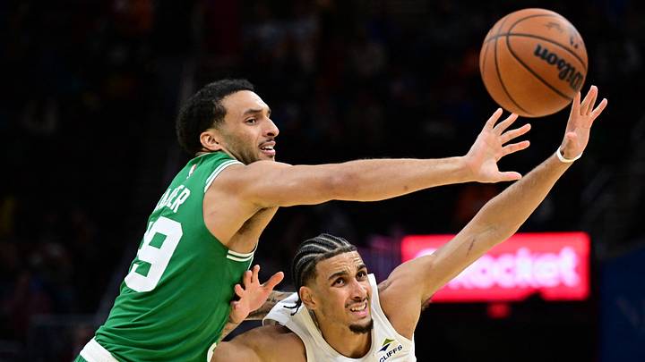 Oct 8, 2026; Cleveland, Ohio, USA; Boston Celtics guard Devin Carter (99) and Cleveland Cavaliers guard Tyrese Proctor (24) reach for a loose ball during the second half of a preseason game at Rocket Arena. Mandatory Credit: David Dermer-Imagn Images Oct 8, 2026; Cleveland, Ohio, USA; Boston Celtics guard Devin Carter (99) and Cleveland Cavaliers guard Tyrese Proctor (24) reach for a loose ball during the second half of a preseason game at Rocket Arena. Mandatory Credit: David Dermer-Imagn Images