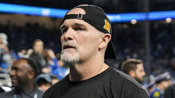 Washington Commanders head coach Dan Quinn walks up the tunnel during warm up before the NFC divisional round between Detroit Lions and Washington Commanders at Ford Field in Detroit on Saturday, Jan. 18, 2025.