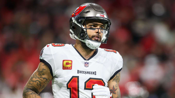 Dec 10, 2023; Atlanta, Georgia, USA; Tampa Bay Buccaneers wide receiver Mike Evans (13) in action against the Atlanta Falcons in the second half at Mercedes-Benz Stadium. Mandatory Credit: Brett Davis-USA TODAY Sports Dec 10, 2023; Atlanta, Georgia, USA; Tampa Bay Buccaneers wide receiver Mike Evans (13) in action against the Atlanta Falcons in the second half at Mercedes-Benz Stadium. Mandatory Credit: Brett Davis-USA TODAY Sports