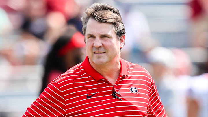 Georgia Bulldogs co-defensive coordinator Will Muschamp directs his defense before the game against the South Carolina Gamecocks at Williams-Brice Stadium.