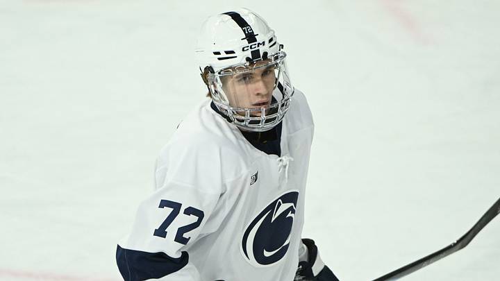 Oct 10, 2025; University Park, PA, USA; Penn State Nittany Lions forward Gavin McKenna (72) skates against the Clarkson Golden Knights during the second period at Pegula Ice Arena. Mandatory Credit: Barry Reeger-Imagn Images Oct 10, 2025; University Park, PA, USA; Penn State Nittany Lions forward Gavin McKenna (72) skates against the Clarkson Golden Knights during the second period at Pegula Ice Arena. Mandatory Credit: Barry Reeger-Imagn Images