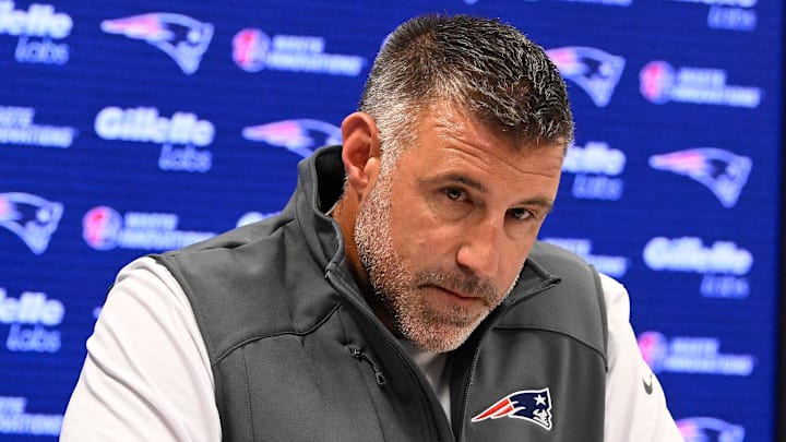 May 9, 2025; Foxborough, MA, USA;  New England Patriots head coach Mike Vrabel speaks the to media during a press conference at Gillette Stadium. Mandatory Credit: Eric Canha-Imagn Images