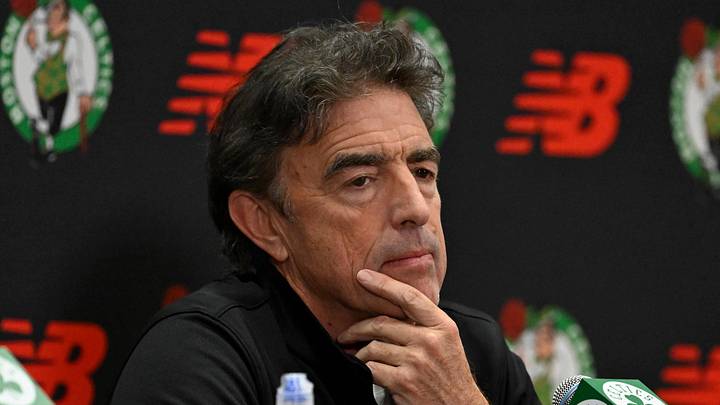 Sep 25, 2025; Boston, MA, USA;  Boston Celtics co-owner, alternate governor and CEO Wyc Grousbeck listens as a question is asked during a press conference at the Auerbach Center. Mandatory Credit: Eric Canha-Imagn Images