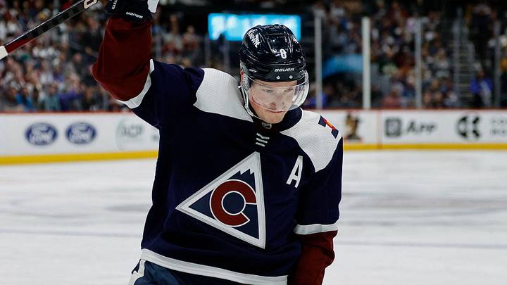 Apr 9, 2024; Denver, Colorado, USA; Colorado Avalanche defenseman Cale Makar (8) reacts after his goal in the second period against the Minnesota Wild at Ball Arena. Mandatory Credit: Isaiah J. Downing-USA TODAY Sports