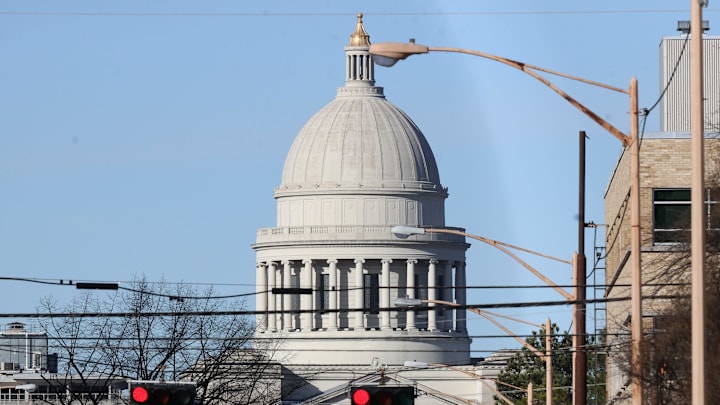 Arkansas State Capitol building in Little Rock, Ark. on Sunday, Jan. 17. 2021