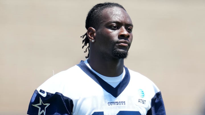 Jul 29, 2023; Oxnard, CA, USA; Dallas Cowboys wide receiver Michael Gallup (13) during training camp at the River Ridge Fields. Mandatory Credit: Kirby Lee-Imagn Images