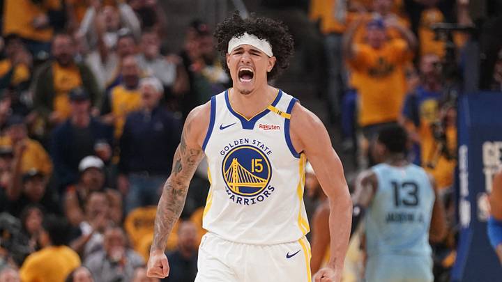 Apr 15, 2025; San Francisco, California, USA; Golden State Warriors forward Gui Santos (15) reacts after the Warriors made a basket against the Memphis Grizzlies in the second quarter at the Chase Center. Mandatory Credit: Cary Edmondson-Imagn Images Apr 15, 2025; San Francisco, California, USA; Golden State Warriors forward Gui Santos (15) reacts after the Warriors made a basket against the Memphis Grizzlies in the second quarter at the Chase Center. Mandatory Credit: Cary Edmondson-Imagn Images