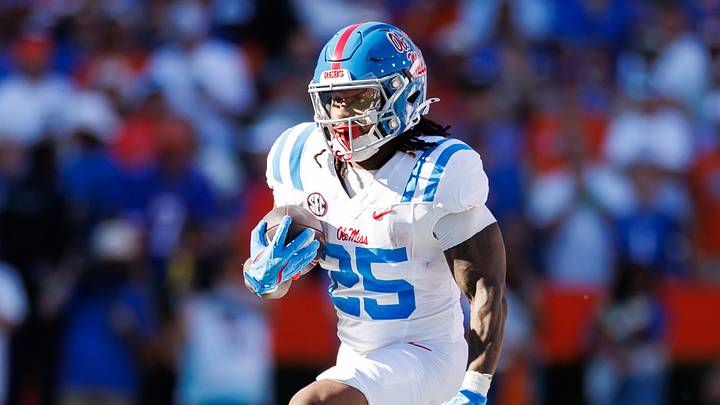 Ole Miss Rebels running back Makhi Frazier (25) rushes with the ball against the Florida Gators during the first half at Ben Hill Griffin Stadium. Ole Miss Rebels running back Makhi Frazier (25) rushes with the ball against the Florida Gators during the first half at Ben Hill Griffin Stadium.