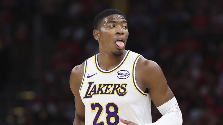 Apr 26, 2026; Houston, Texas, USA; Los Angeles Lakers forward Rui Hachimura (28) reacts after scoring a basket during the second quarter against the Houston Rockets during game four of the first round of the 2026 NBA Playoffs at Toyota Center. Mandatory Credit: Troy Taormina-Imagn Images Apr 26, 2026; Houston, Texas, USA; Los Angeles Lakers forward Rui Hachimura (28) reacts after scoring a basket during the second quarter against the Houston Rockets during game four of the first round of the 2026 NBA Playoffs at Toyota Center. Mandatory Credit: Troy Taormina-Imagn Images