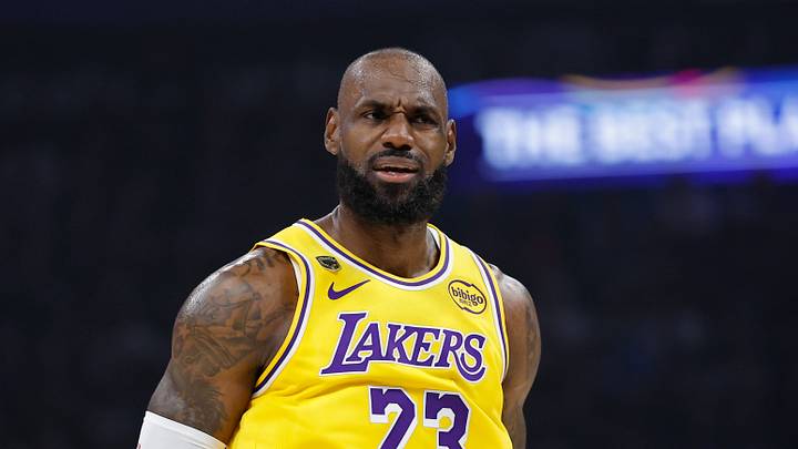 May 7, 2026; Oklahoma City, Oklahoma, USA; Los Angeles Lakers forward LeBron James (23) reacts after a play against the Oklahoma City Thunder in the first half during game two of the second round of the 2026 NBA Playoffs at Paycom Center. Mandatory Credit: Alonzo Adams-Imagn Images