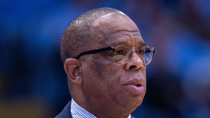 Dec 22, 2025; Chapel Hill, North Carolina, USA; North Carolina Tar Heels head coach Hubert Davis looks on during the first half against the East Carolina Pirates at Dean E. Smith Center. Mandatory Credit: Scott Kinser-Imagn Images