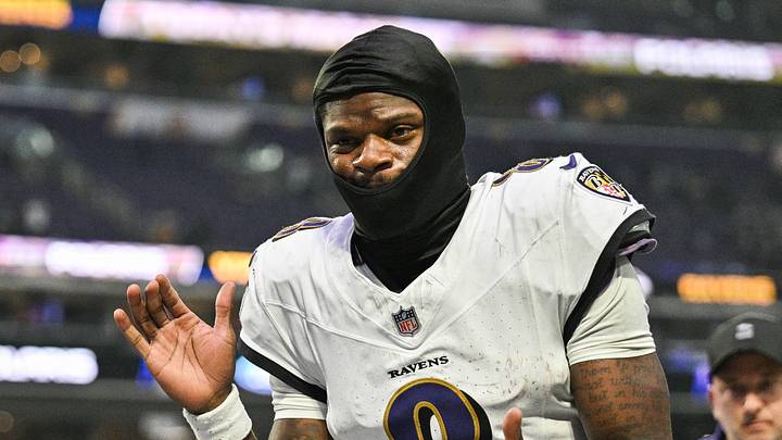 Nov 9, 2025; Minneapolis, Minnesota, USA; Baltimore Ravens quarterback Lamar Jackson (8) comes off the field after the game against the Minnesota Vikings at U.S. Bank Stadium. Mandatory Credit: Jeffrey Becker-Imagn Images