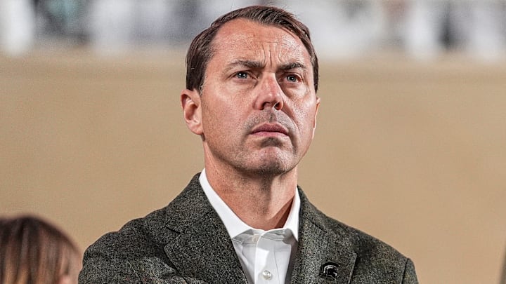 Michigan State Director of Athletics J Batt watches a play against Western Michigan form the sideline during the second half at Spartan Stadium in East Lansing on Friday, August 29, 2025.