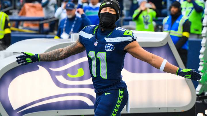 Seattle Seahawks WR Jaxon Smith-Njigba exits the tunnel during player introductions before a game against the Los Angeles Chargers. Seattle Seahawks WR Jaxon Smith-Njigba exits the tunnel during player introductions before a game against the Los Angeles Chargers.