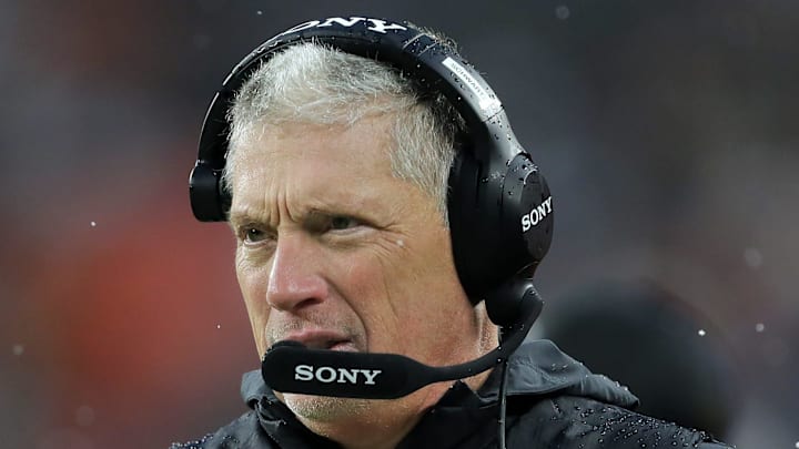 Cleveland Browns defensive coordinator Jim Schwartz works the sideline during the second half of an NFL football game at Huntington Bank Field, Dec. 7, 2025, in Cleveland, Ohio.
