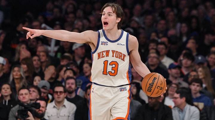 Jan 17, 2026; New York, New York, USA; New York Knicks guard Tyler Kolek (13) brings the ball up court against the Phoenix Suns during the first half at Madison Square Garden. Mandatory Credit: John Jones-Imagn Images