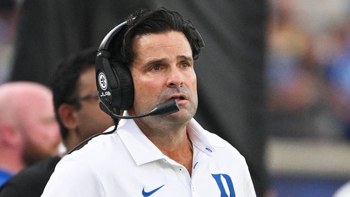 Sep 5, 2026; Durham, North Carolina, USA;  Duke Blue Devils head coach Manny Diaz looks on during the second half against the Tulane Green Wave at Wallace Wade Stadium.  Mandatory Credit: Zachary Taft-Imagn Images