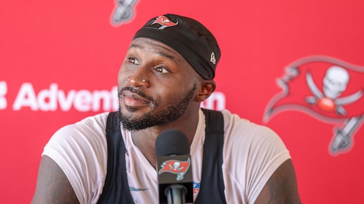 Tampa Bay Buccaneers cornerback Jamel Dean (35) talks to media after training camp 