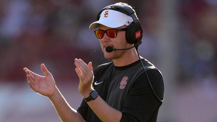 Southern California Trojans head coach Lincoln Riley watches from the sidelines against the Missouri State Bears in the first half at United Airlines Field at Los Angeles Memorial Coliseum. Southern California Trojans head coach Lincoln Riley watches from the sidelines against the Missouri State Bears in the first half at United Airlines Field at Los Angeles Memorial Coliseum.