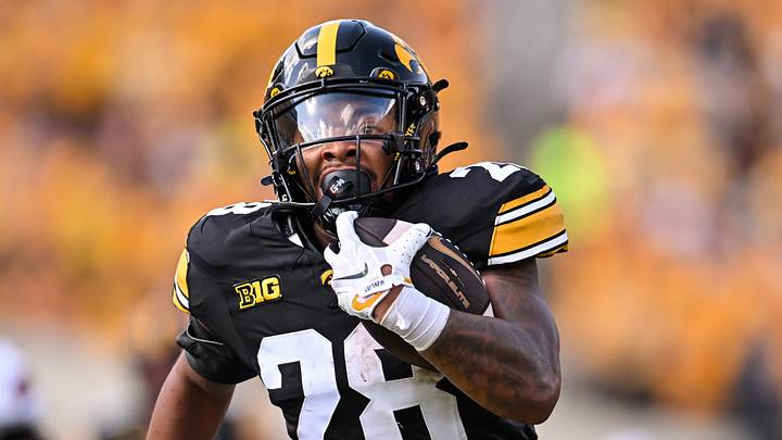 Sep 5, 2026; Iowa City, Iowa, USA; Iowa Hawkeyes running back Kamari Moulton (28) runs for a 66 yard touchdown against the Northern Illinois Huskies during the first quarter at Kinnick Stadium. Mandatory Credit: Jeffrey Becker-Imagn Images Sep 5, 2026; Iowa City, Iowa, USA; Iowa Hawkeyes running back Kamari Moulton (28) runs for a 66 yard touchdown against the Northern Illinois Huskies during the first quarter at Kinnick Stadium. Mandatory Credit: Jeffrey Becker-Imagn Images