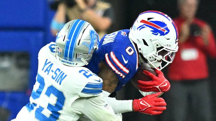 Sep 17, 2026; Orchard Park, New York, USA; Detroit Lions cornerback Rock Ya-Sin (23) tackles Buffalo Bills wide receiver Keon Coleman (0) during the first half at New Highmark Stadium. Mandatory Credit: Mark Konezny-Imagn Images Sep 17, 2026; Orchard Park, New York, USA; Detroit Lions cornerback Rock Ya-Sin (23) tackles Buffalo Bills wide receiver Keon Coleman (0) during the first half at New Highmark Stadium. Mandatory Credit: Mark Konezny-Imagn Images