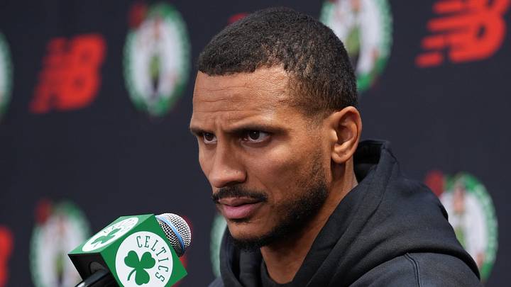 Sep 28, 2026; Boston, MA, USA; Boston Celtics head coach Joe Mazzulla talks to reporters during media day at Auerbach Center. Mandatory Credit: David Butler II-Imagn Images