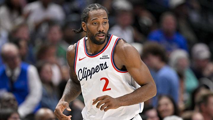 Mar 21, 2026; Dallas, Texas, USA; LA Clippers forward Kawhi Leonard (2) runs back up court during the second half against the Dallas Mavericks at the American Airlines Center. Mandatory Credit: Jerome Miron-Imagn Images