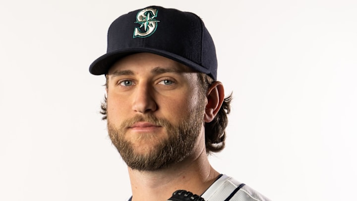 Seattle Mariners pitcher Jackson Kowar poses for a portrait during media day Feb. 20 at Peoria Sports Complex.