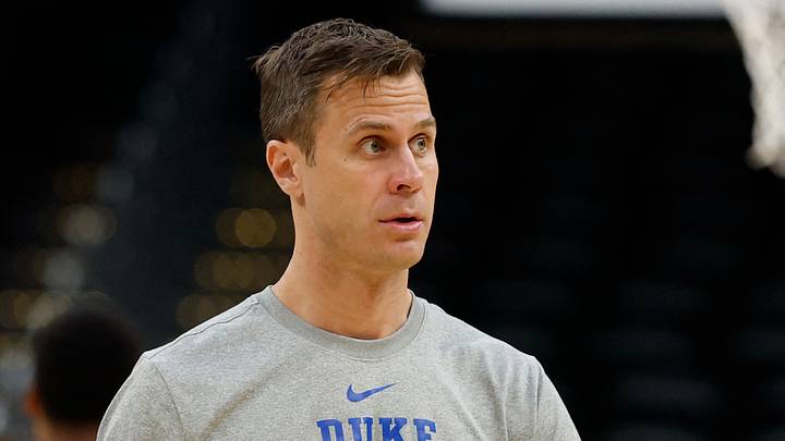 Mar 26, 2026; Washington, DC, USA; Duke Blue Devils head coach Jon Scheyer stands on the court during a practice session ahead of the east regional of the men's 2026 NCAA Tournament at Capital One Arena. Mandatory Credit: Geoff Burke-Imagn Images Mar 26, 2026; Washington, DC, USA; Duke Blue Devils head coach Jon Scheyer stands on the court during a practice session ahead of the east regional of the men's 2026 NCAA Tournament at Capital One Arena. Mandatory Credit: Geoff Burke-Imagn Images