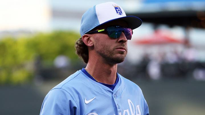 Kansas City Royals outfielder Drew Waters (8) looks on Kansas City Royals outfielder Drew Waters (8) looks on