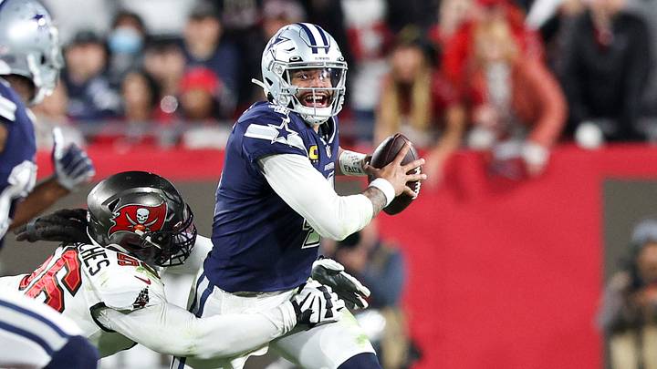 Dallas Cowboys quarterback Dak Prescott is pressured by Tampa Bay Buccaneers defensive tackle Rakeem Nunez-Roches at Raymond James Stadium. Dallas Cowboys quarterback Dak Prescott is pressured by Tampa Bay Buccaneers defensive tackle Rakeem Nunez-Roches at Raymond James Stadium.
