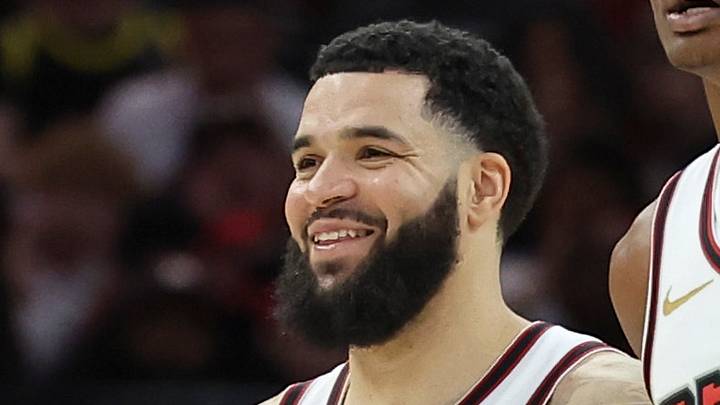 Mar 23, 2025; Houston, Texas, USA; Houston Rockets guard Fred VanVleet (5) and forward Amen Thompson (1) react after a play during the third quarter against the Denver Nuggets at Toyota Center. Mandatory Credit: Troy Taormina-Imagn Images