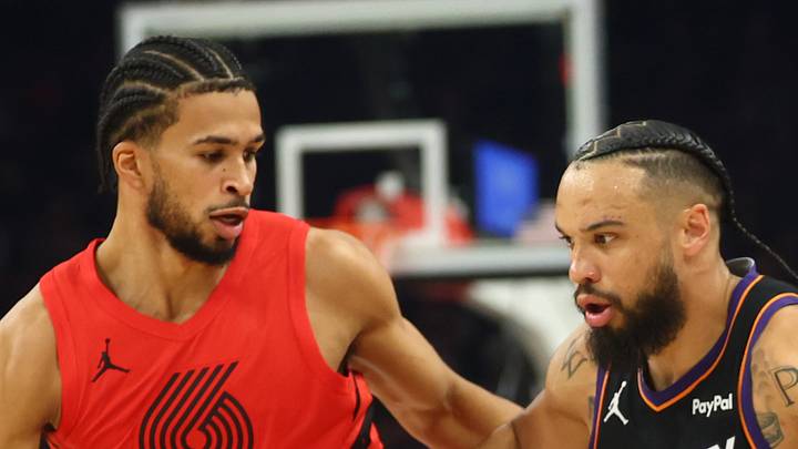 Phoenix Suns forward Dillon Brooks against Portland Trail Blazers forward Toumani Camara.