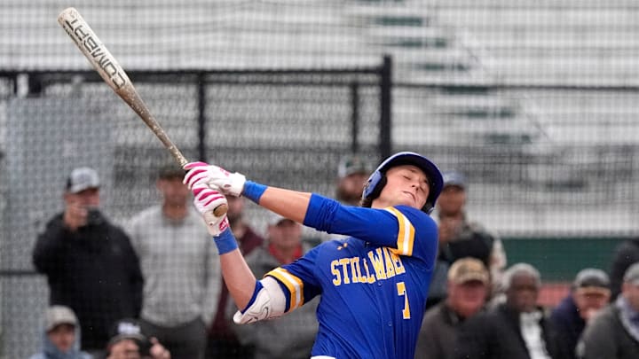 Stillwater's Ethan Holliday swings through a pitch.
